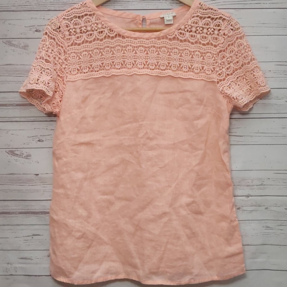 J. Crew Tops - J. Crew Linen Shirt With Lace Accent Shoulder Top